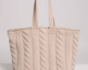 Braided Cable Knit Luxury Soft Tote Bag