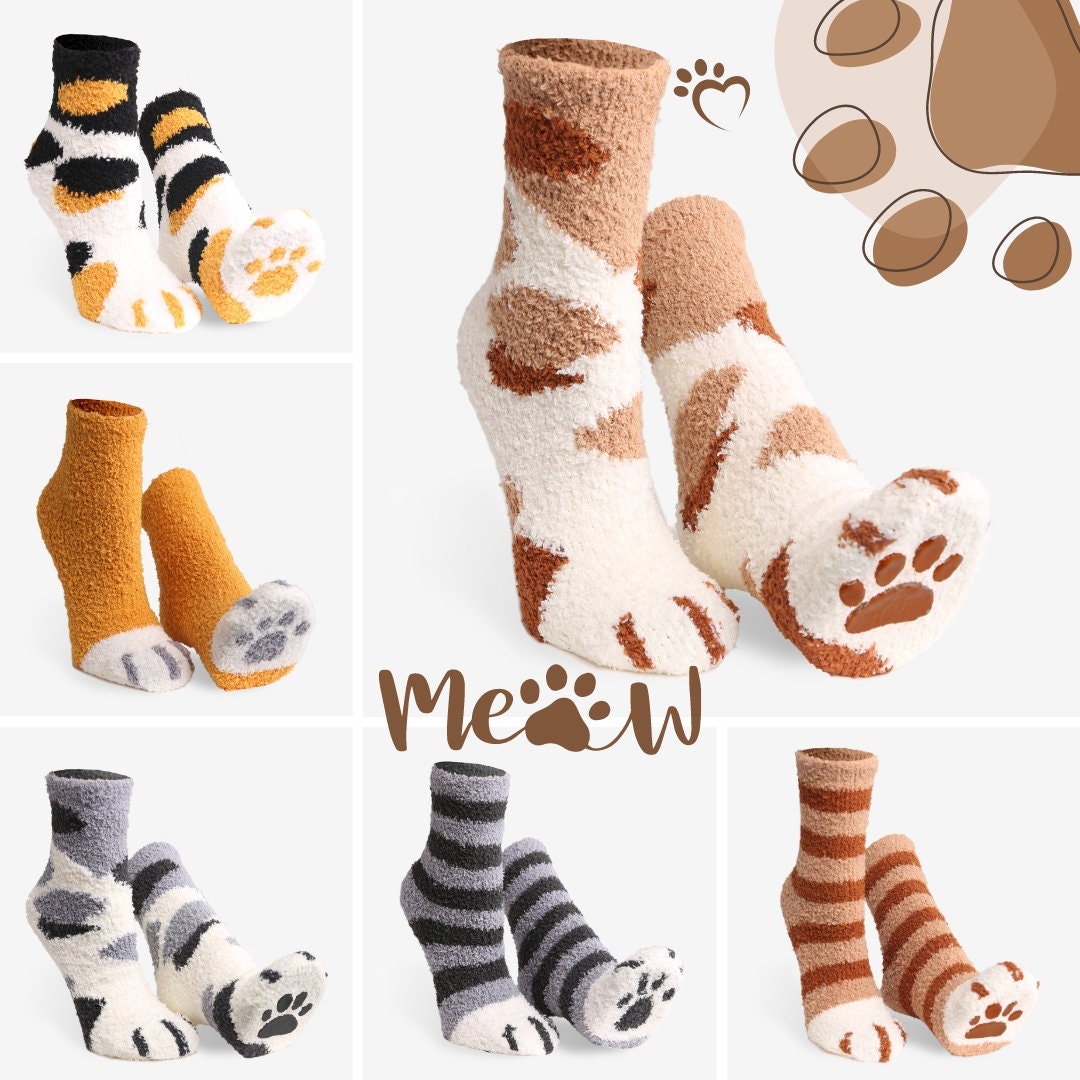 QKURT 6 Pairs Cat Fuzzy Socks, Fluffy Cozy Winter Thick Warm Sleep Floor  Silly Socks for Women Girls Men