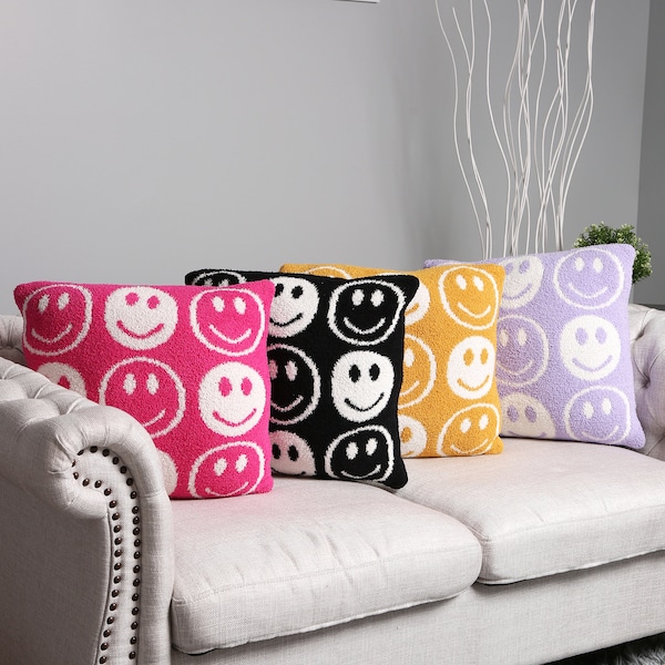 Perfect Holiday Gift for Her Christmas Gift for Home and Family Happy Face Cushion Cover Happy Face Pillowcase for Home Colorful Happy Face