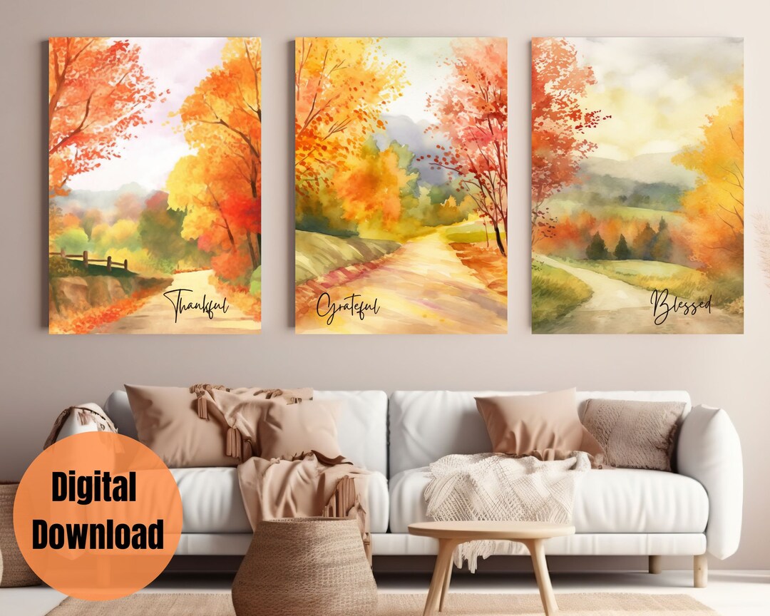 Set of 3 Fall Printable Wall Art, Watercolor Fall Decor, Fall Prints ...