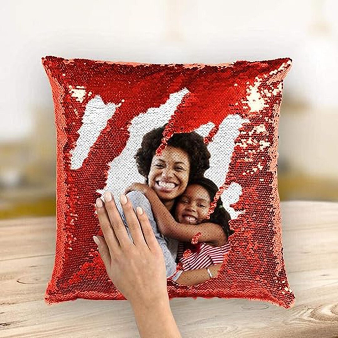 Custom Photo Sequin Pillow Case Sequins Pillowcase Gift for Him/her Funny Present Christmas