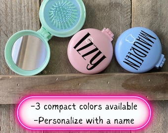 Hairbrush & Mirror for Girl, Personalized Compact Folding Hair Brush, Custom Party Favor, Gift for Daughter, Birthday Present Granddaughter