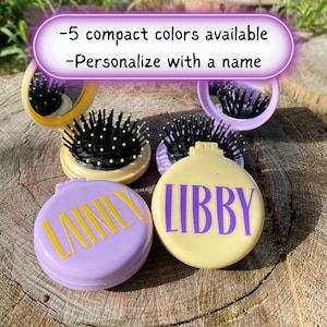 Hairbrush & Mirror for Girl, Personalized Compact Folding Hair Brush, Custom Party Favor, Gift for Daughter, Birthday Present Granddaughter