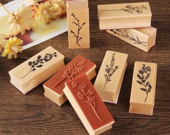 DIY Vintage Plant Tree Wooden Rubber Stamps, Plant, Leaf, Floral, Decorative, Journaling Stamps For Crafts, Card Making and Scrapbooking