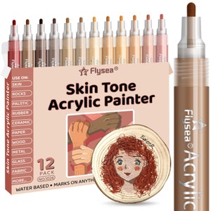 Set di penne acriliche color pelle / 12 colori, punta media da 3 mm / pennarelli per legno, vetro, tessuto, pittura su roccia