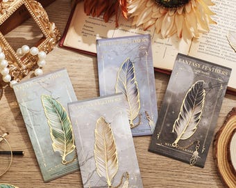 Vintage Bronze Feather Bookmark with Chain | Metal Page Marker Pendant | Book Lover Teacher Gift | Antique Reading Accessory