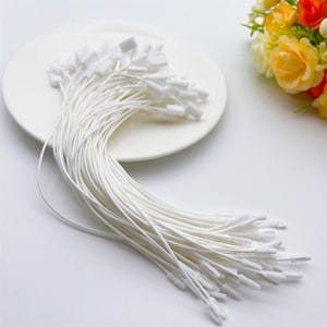 100 Pcs Cotton Hang Tag Strings, Thin Fastener, Natural Cord, Bullet Clasp, Apparel, Clothing, Gift, Retail Packaging, Tags