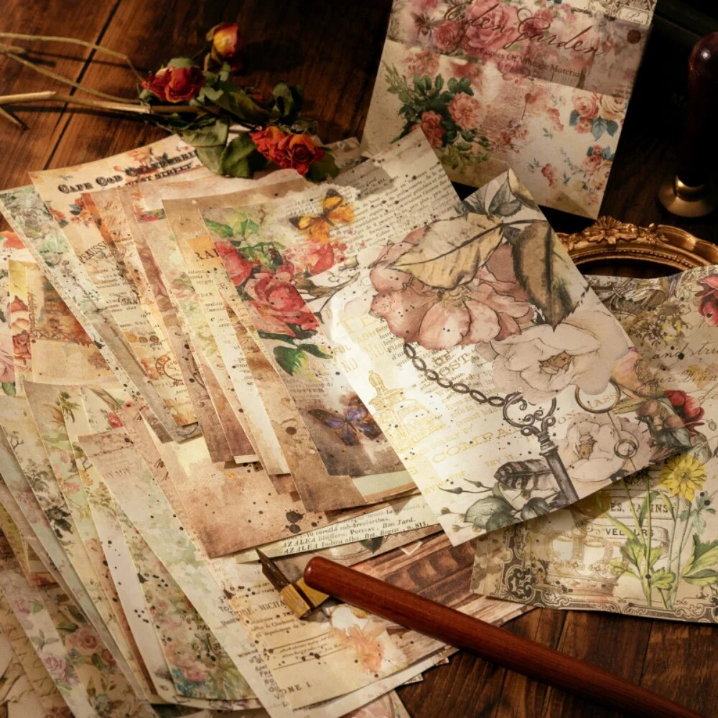 100 Sheets/ Pack Paper Booklet, Vintage Style Collage Paper, Deco Paper ...