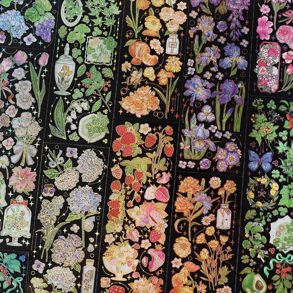 Lot De 192 Autocollants Scrapbooking En PET - Motifs Fleurs Et Jardins, Avec Pince, Pour Journal Et DIY