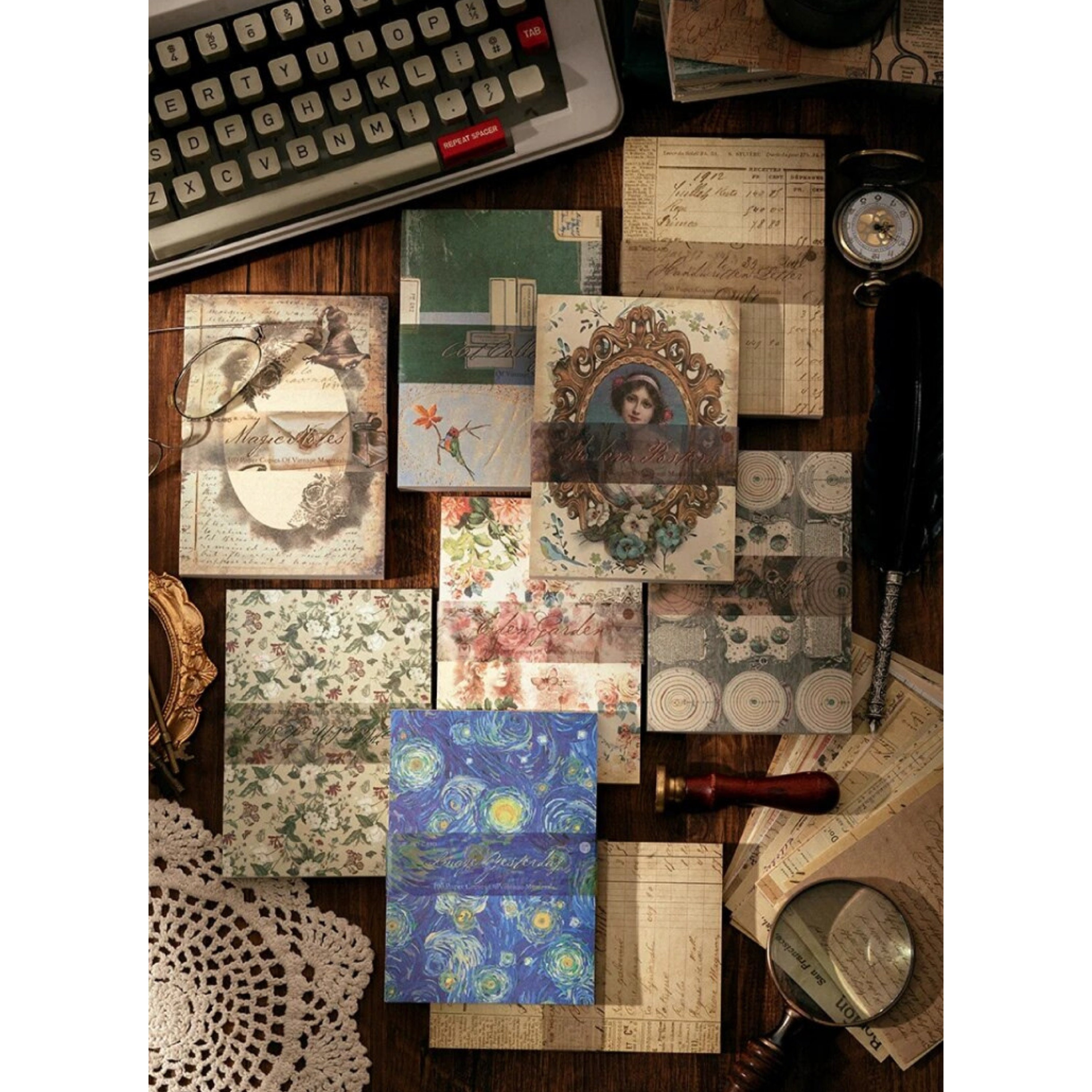 100 Sheets/ Pack Paper Booklet, Vintage Style Collage Paper, Deco Paper ...