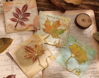 Vintage Bronze Leaf Bookmark with Chain Pendant | Metal Book Mark | Reader Gift | Bookworm Present | Book Club