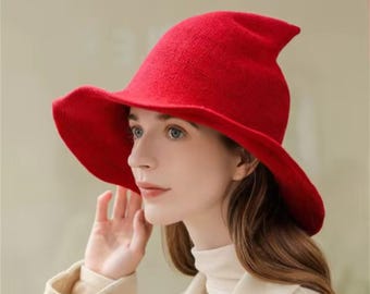 Halloween Witch Hat for Women | Wool Halloween Costume Accessory | Wiccan Pointed Cap, Gothic Fashion, Witch Costume Party