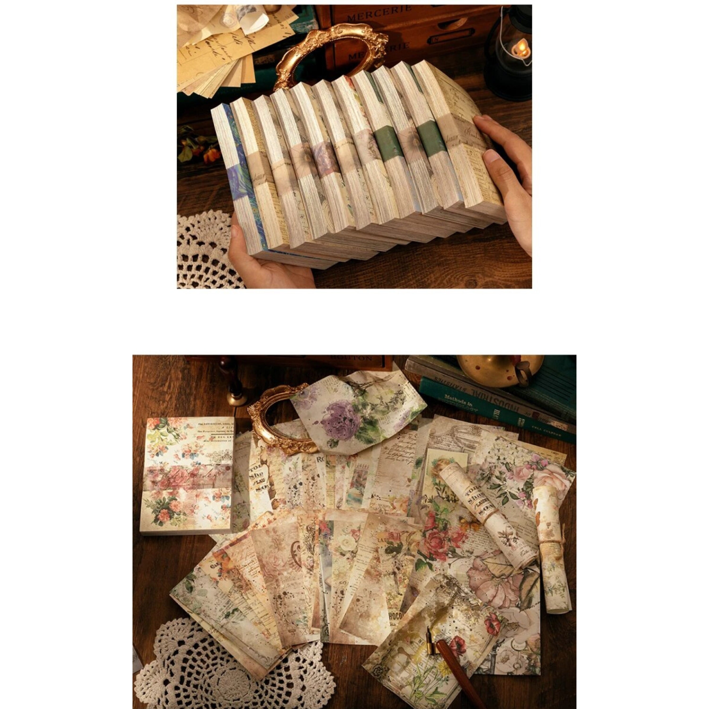 100 Sheets/ Pack Paper Booklet, Vintage Style Collage Paper, Deco Paper ...