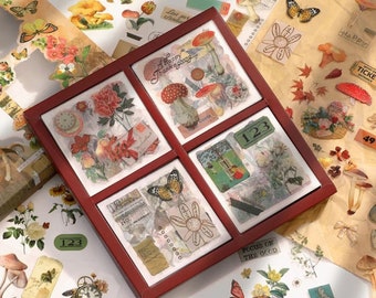 100pcs/Box Vintage Garden Theme Pet Sticker Set - for DIY Journals and Stationery Material Aesthetics, Paper Diaries, Scrapbook Junk Journal