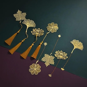Vintage Metall Lesezeichen | Natur inspiriertes Blatt Design | Ginkgo, Ahorn, Lotus | Buchliebhaber Geschenk | Lese Accessoire | Seitenmarkierer