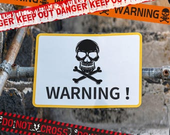 Halloween Warning Tape Decoration | Skull Head Prop | Witch Balloons | Spooky Party Decor | Haunted House Props | Crime Scene Tape
