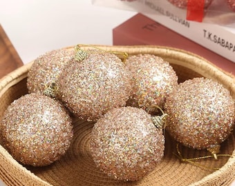 6-30pc Champagne Gold Glitter Christmas Balls 6cm Xmas Tree Hanging Sparkling Ball Ornaments Decor New Year Party Pendants