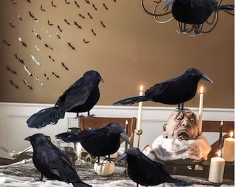 Artificial Black Crows Halloween Party Ornaments 2025 Horror Props Spooky Decorations Realistic Bird Gothic Scary Decor