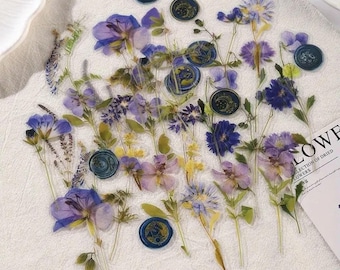 40 pegatinas de flores secas para mascotas, colección de pegatinas decorativas hechas a mano para álbumes de recortes, diarios, manualidades, decoración floral, arte.