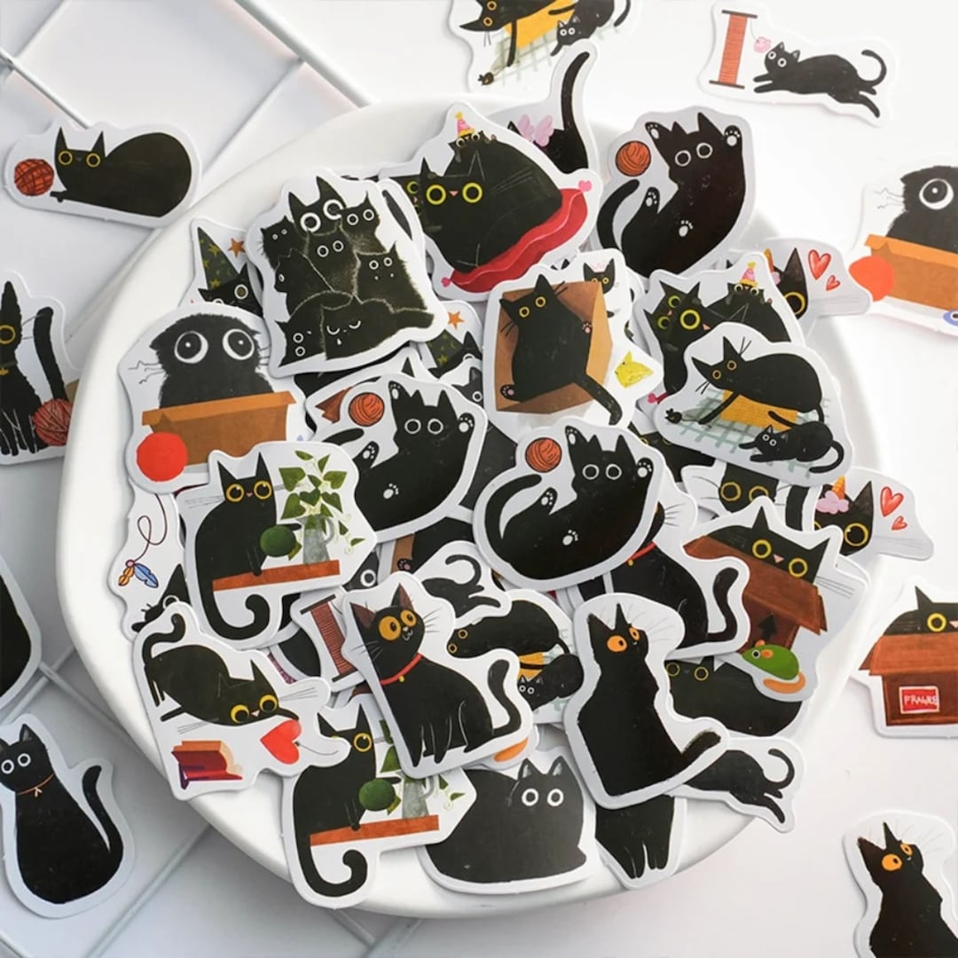 Kawaii Black Cat Stickers Box of 46 - Cute DIY Handbook and Decoration ...