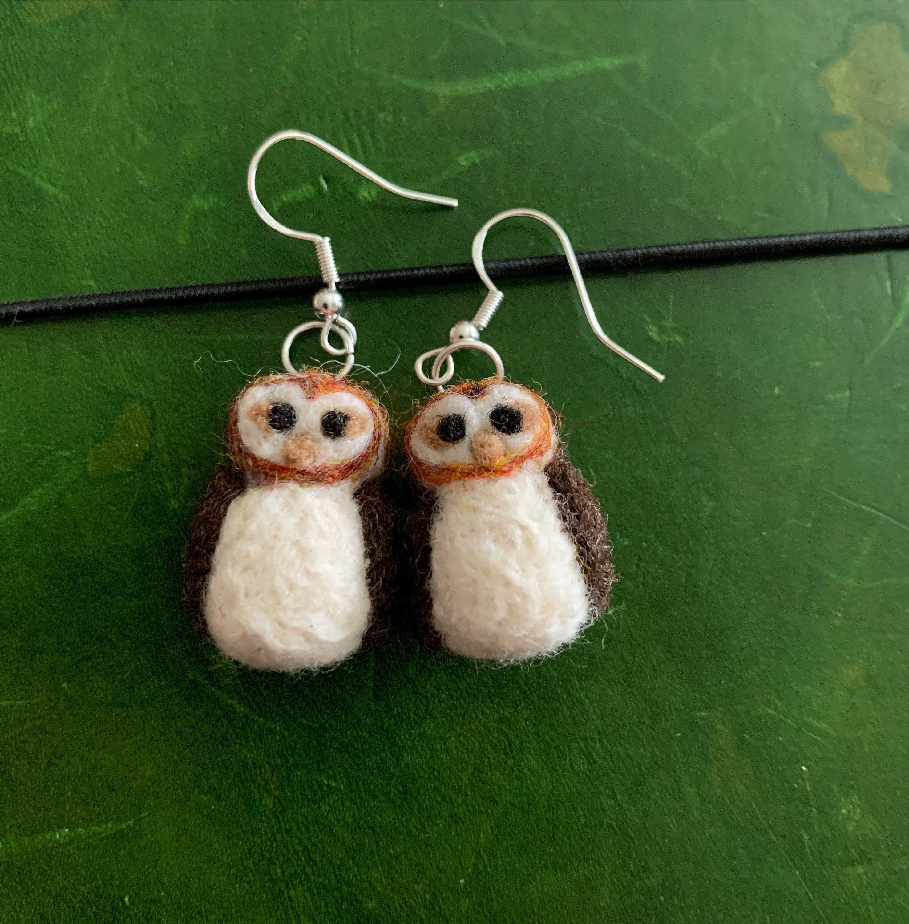 Felted Barn Owl Earrings