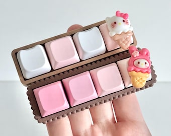 4 Button Hello Kitty Keyboard Fidget Toy Keychain - 4 Key ASMR Sensory ADHD Fidget Toy with Creamy Clicky Switches & Pink Charm Keycaps