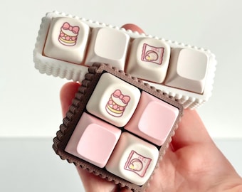 Strawberry Dessert Desktop Keyboard Fidget Toy Keychain - 4 Key ASMR Sensory Toy with Custom Creamy Clicky Silent Switches & Pink  Keycaps