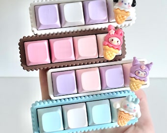 4 Button Kuromi Ice Cream Keyboard Fidget Toy Keychain - 4 Key ASMR Sensory ADHD Fidget Toy with Creamy Clicky Switches & Sanrio Keycaps