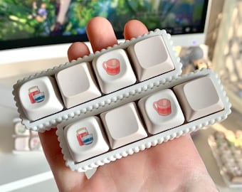 4 Button Desktop Keyboard Fidget Toy - 4 Key Sensory ADHD Fidget Toy Keychain with Creamy Clicky Switches & Warawara Teacup Keycaps