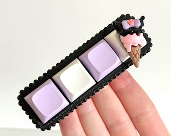 Kuromi Desktop Mechanical Keyboard Fidget Toy Keychain - 4 Key ASMR Sensory Toy with Custom Creamy Clicky Silent Switches & Kuromi Keycaps