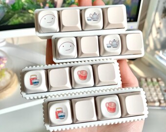 4 Button Desktop ASMR Keyboard Fidget Toy Keychain - 4 Key Sensory ADHD Fidget Toy with Creamy Clicky Silent Switches & Warawara Keycaps