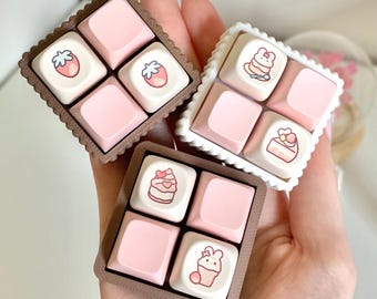 4 Button Desktop Mechanical Keyboard Fidget Toy Keychain - 4 Key Sensory ADHD Fidget Toy with Creamy Switches & Dessert Themed Keycaps