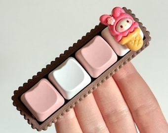 4 Button My Melody Kitty Keyboard Fidget Toy Keychain - 4 Key ASMR Sensory ADHD Fidget Toy with Creamy Clicky Switches & Sanrio Cat Keycaps