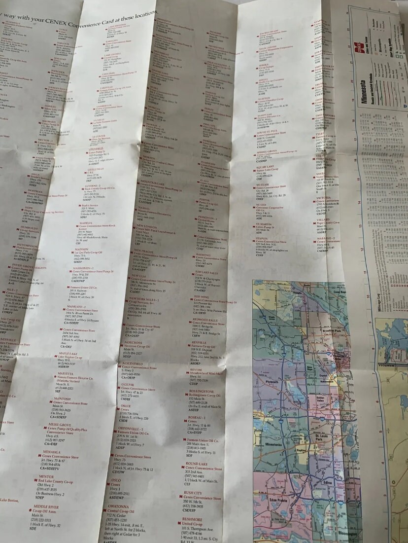 Vintage 1995 Minnesota Cenex Road Map Fold Travel Souvenir Tourist US