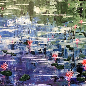 Pond water with lily pads and water lilies
