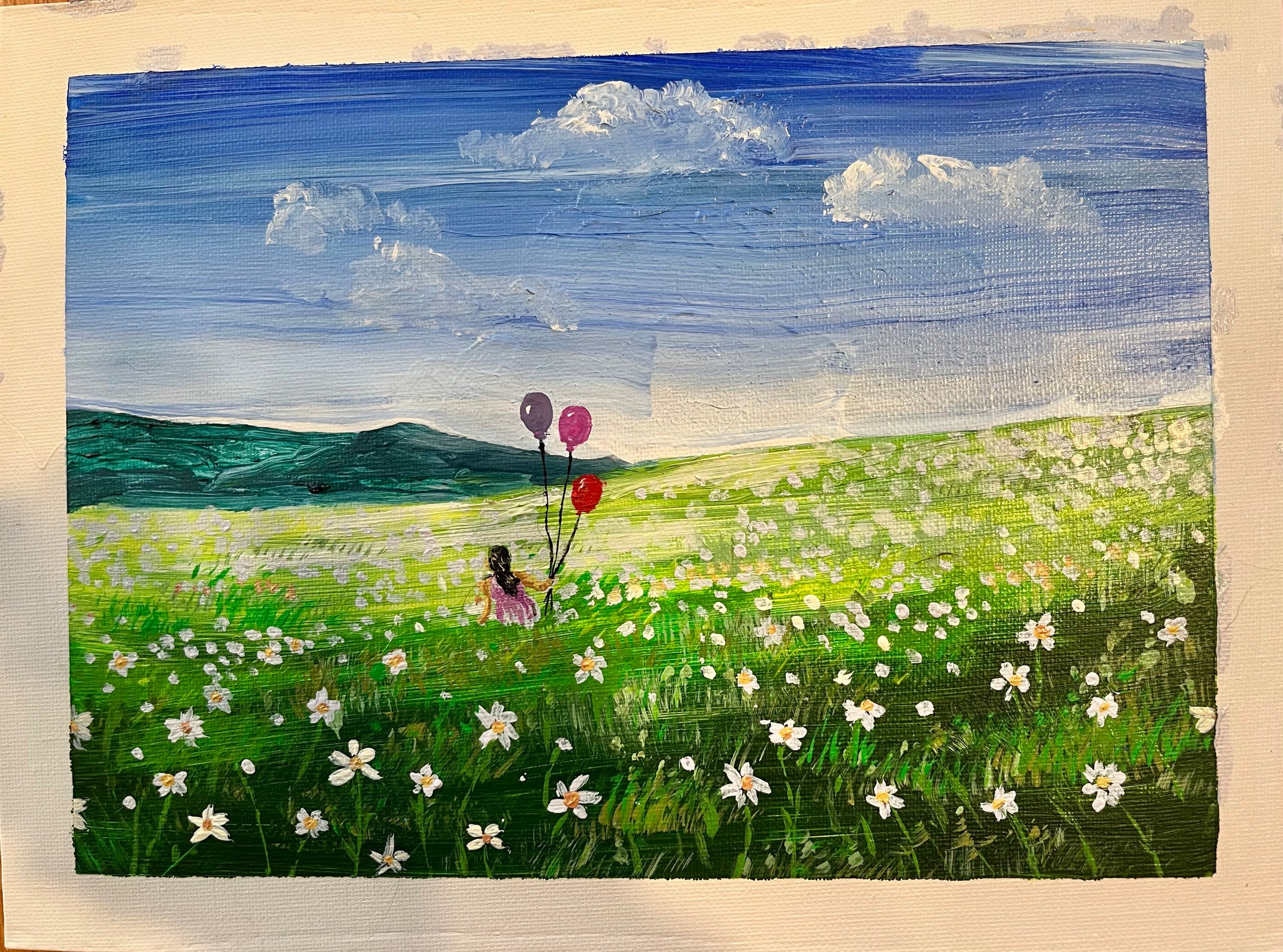 Girl in a Field of Daisies With Balloons Etsy