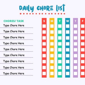 Editable Daily Room Chores Instant Download  List Teens Kids Boys Girls