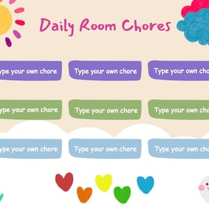 Editable Daily Chore Chart for Kids – Printable Room Responsibilities List for Girls, Toddlers, Teens – Instant Digital Download PDF