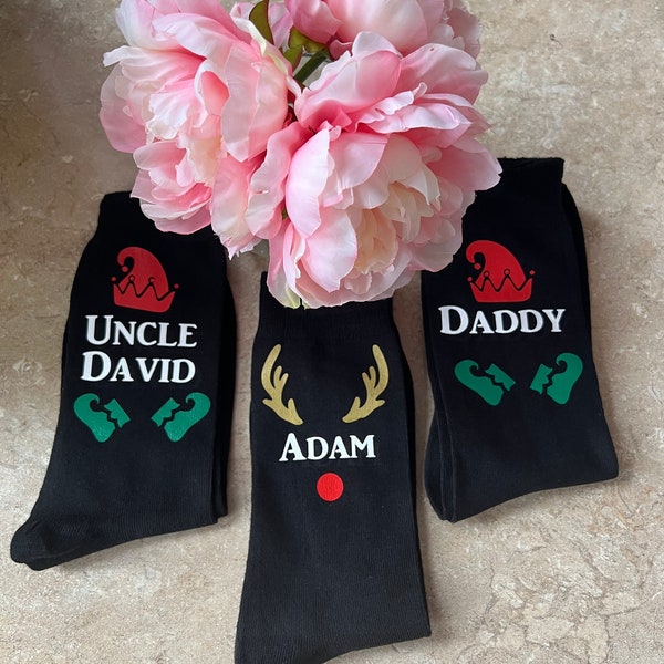 Personalised Christmas socks elf reindeer hohoho custom dad mum sister brother gift novelty funny