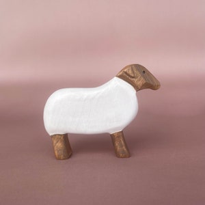 Wooden sheep & lamb toy set 2pcs Wooden Farm Animal Toys Wooden sheep figurine Handmade Eco-friendly Toys for Kids Wooden lamb Toy image 4