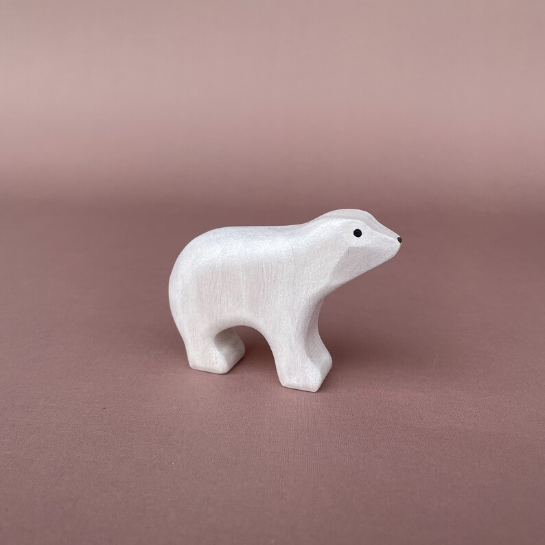 Wooden polar bear figurines 2 pcs Wooden animal figurine Wooden toys Arctic animal toys Wood arctic bear toy White bear figurine image 7