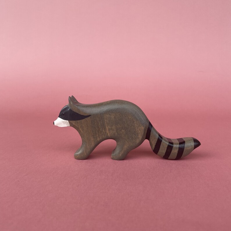 Wooden raccoon figurine Wooden animal toys Forest animal toys Wooden animal figurines Raccoon toy image 1