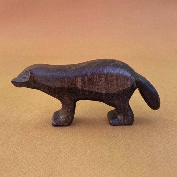 Wooden wolverine Toy | Wooden animal figurine | Handcrafted Wood Animal Figure for Kids l Montessori Waldorf Toys | Educational Toys