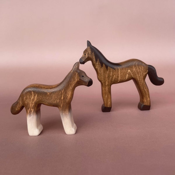 Wooden horse & foal figurine (2pcs) | Wooden animal toys | Farm animals  | Horse toy | Natural Toys | Wooden Toy | Wooden animal figurines