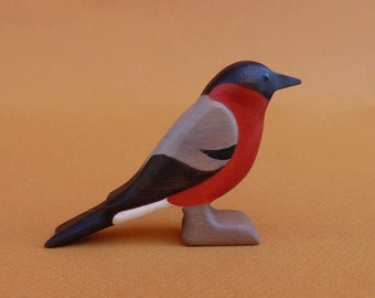 Wooden bird figurine | Wooden bird toys | bullfinch wooden toys | Montessori Waldorf Toys | Handmade Toys for Kids | Gift for Animal Lovers