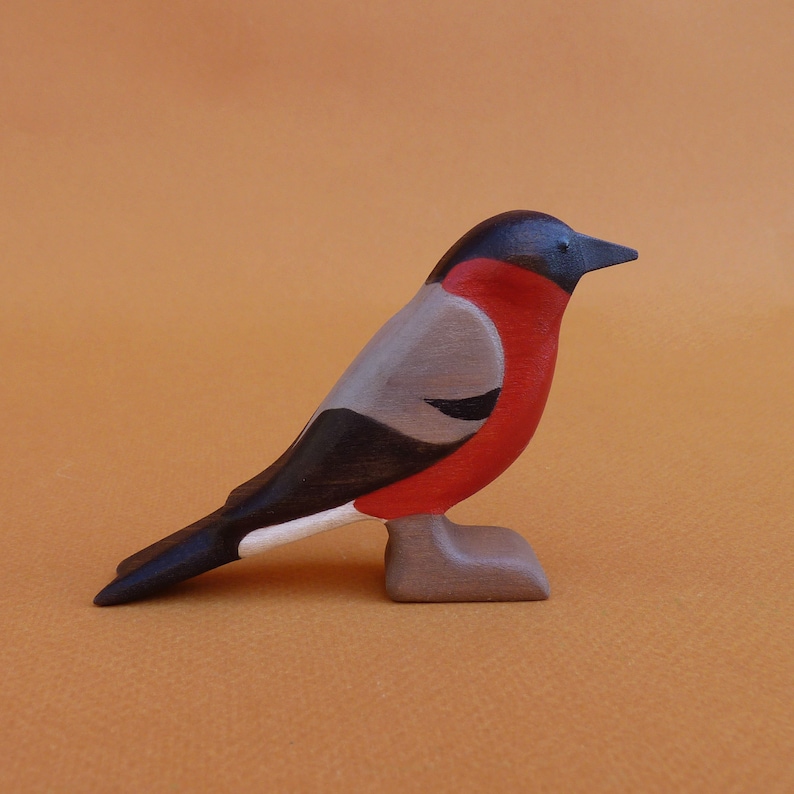 Wooden bird figurine Wooden bird toys bullfinch wooden toys Montessori Waldorf Toys Handmade Toys for Kids Gift for Animal Lovers image 1