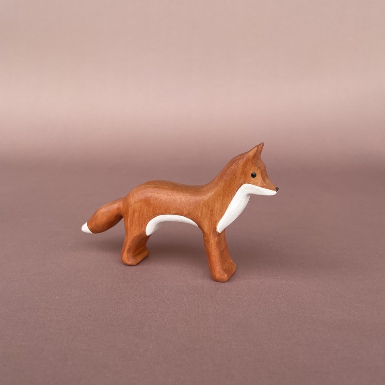 Wooden Fox Toy Figure Fox toy Wooden animal figurines Woodland animals Handmade Eco-friendly Toys for Kids Natural wooden toys image 2