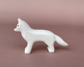 Wooden Polar Fox Toy Figure | Fox toy | Wooden animal figurines | Arctic animal toy | Handmade Eco-friendly Toys for Kids | Natural wood toy