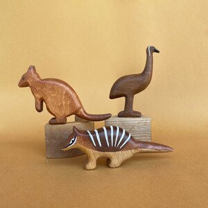 Wooden Australian animals figurines set 3 pcs Wooden Animal toys Wooden ostrich, numbat & quokka figurines Carved wooden toys image 8