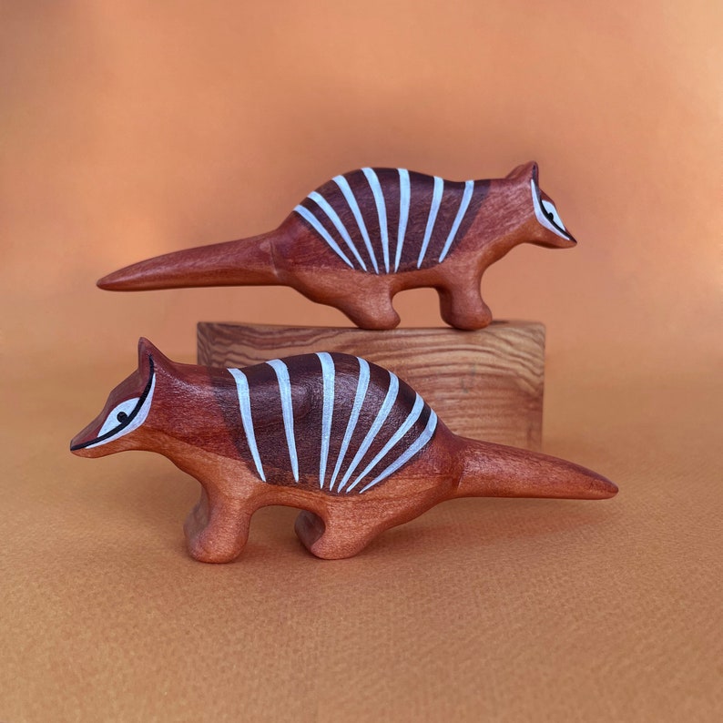 Wooden Australian animals figurines set 3 pcs Wooden Animal toys Wooden ostrich, numbat & quokka figurines Carved wooden toys image 3